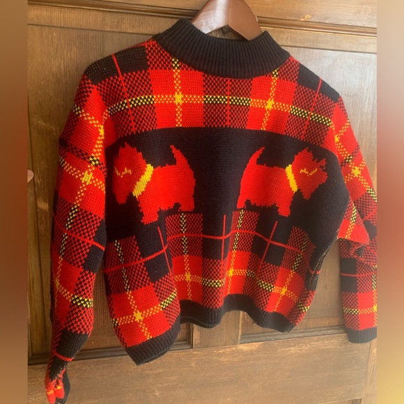 Plaid Scottie Dog RARE Vintage Pattern Thick Heavy Acrylic Crop Pattern Sweater